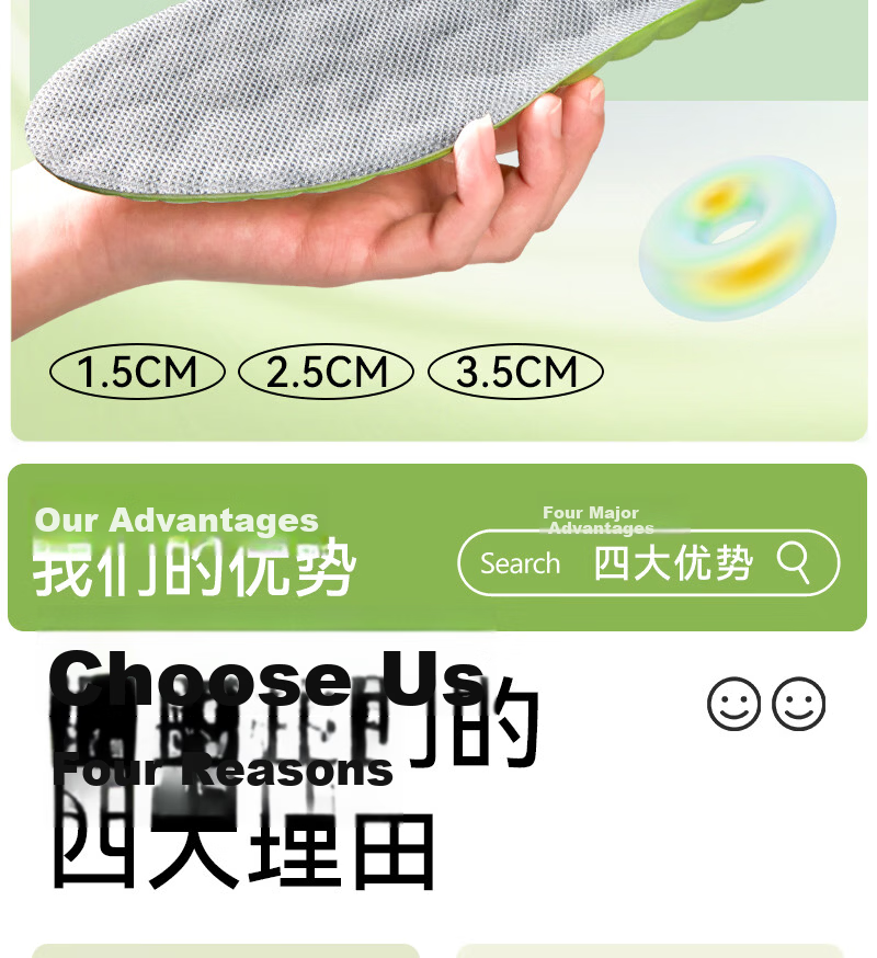 Energetic Posture Correction Popcorn Height Increasing Insoles for Men and Women, Sweat-Absorbing, Odor-Resistant, Invisible Soft Elastic Insoles for Long Standing, 3.5/4142 4