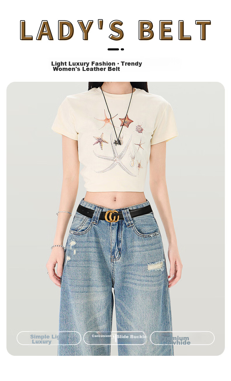 CARTELO Women's Genuine Leather Belt Jeans Belt Versatile Smooth Buckle Plate Buckle Pin Buckle Belt Birthday Gift for Girlfriend 1
