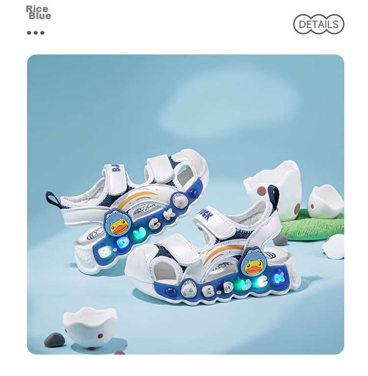 B.Duck Girls' Sandals, Summer Shiny Colorful Light-Up Shoes, Baby Closed-Toe Beach Shoes, 5017 Pink, Size 28 15