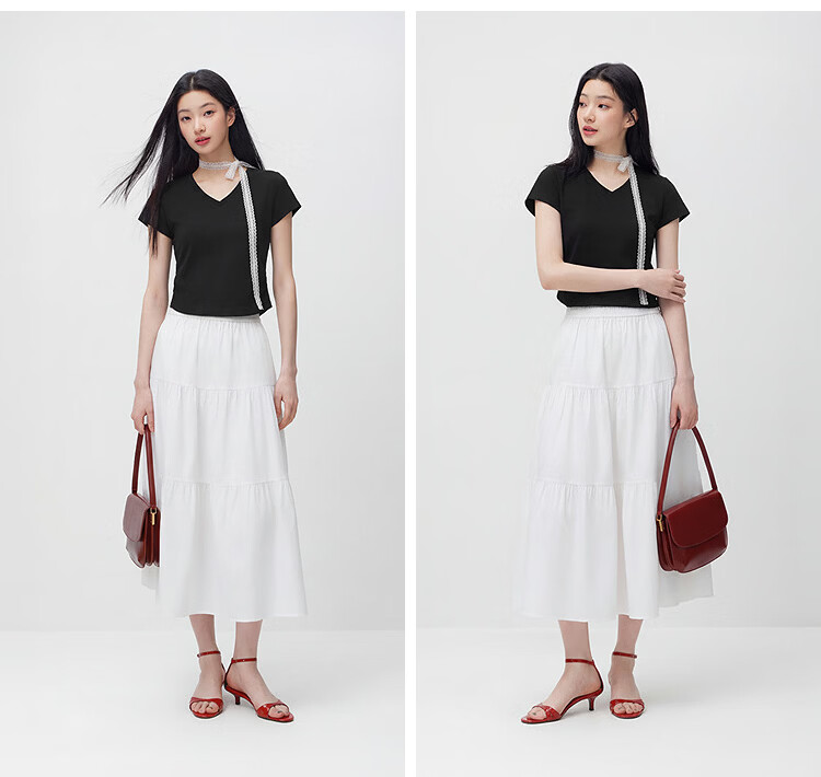 Semir Chen Duling Women's Short Sleeve T-Shirt Summer 2026 Crop Top Round Neck Slim Fit V-Neck Inner Wear 109326100003 32