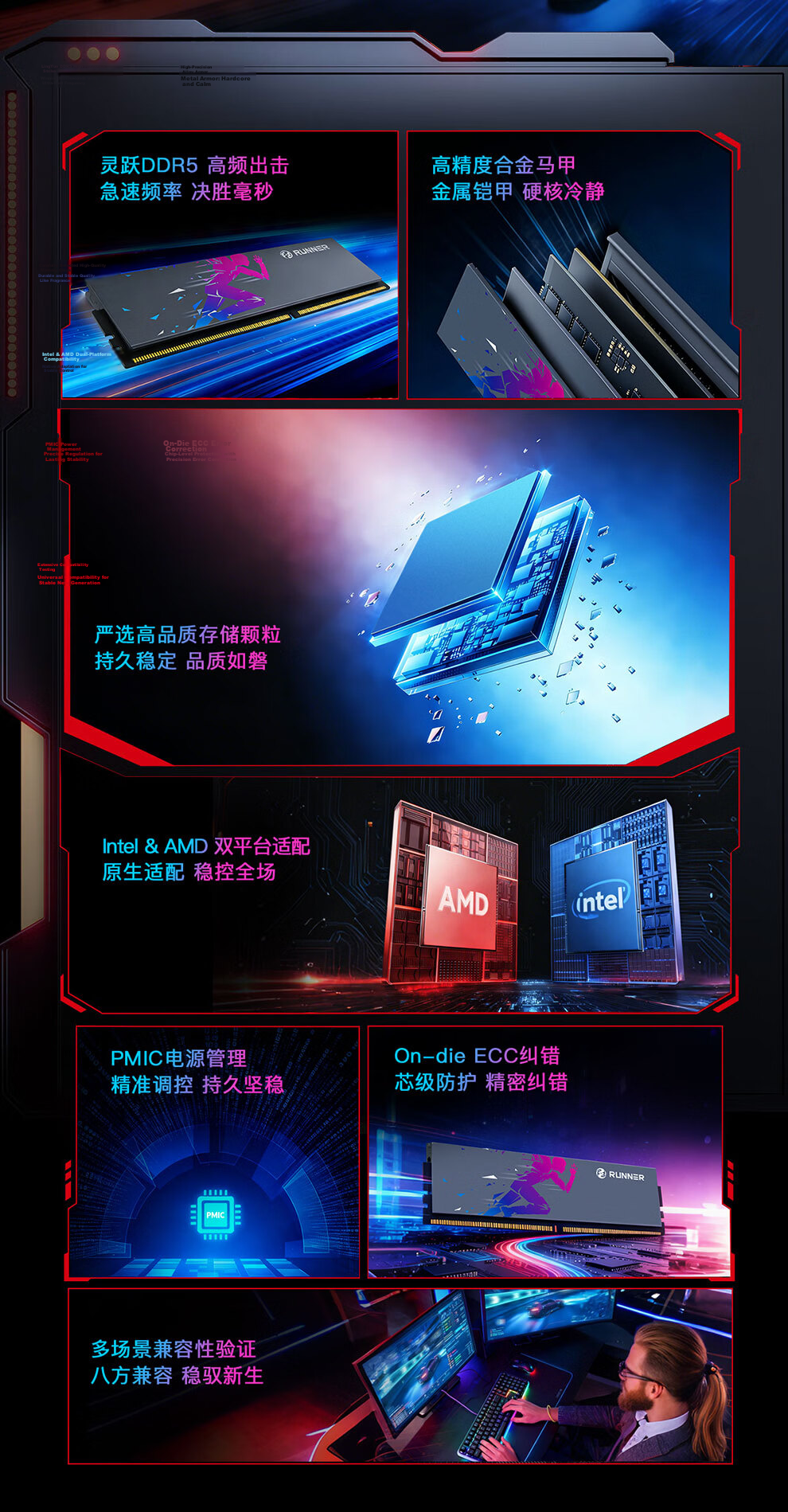 Runner 32GB (16GBx2) DDR5 6000 Desktop Memory Kit Lingyue Gaming Heat Spreader CL28 Hynix A-Die Titanium Gray 2