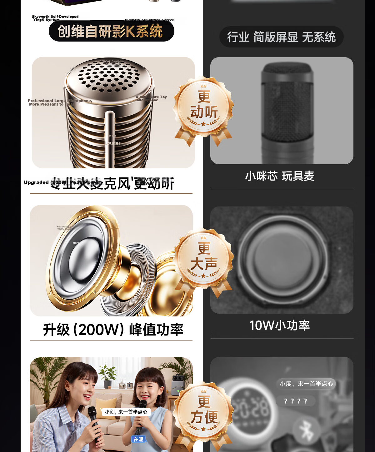Skyworth V200 Champagne Gold Outdoor Karaoke Speaker Home KTV Singing and Movie All-in-One System with Microphone and Display Screen 3