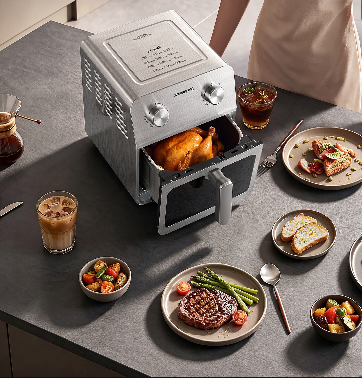 Joyoung Air Fryer, Non-Coated Stainless Steel, Dual Heating Sources, Roasting without Flipping, 6L Large Capacity, Visible Full Metal Interior, Grilling, Multifunctional KL60-V317Y 29