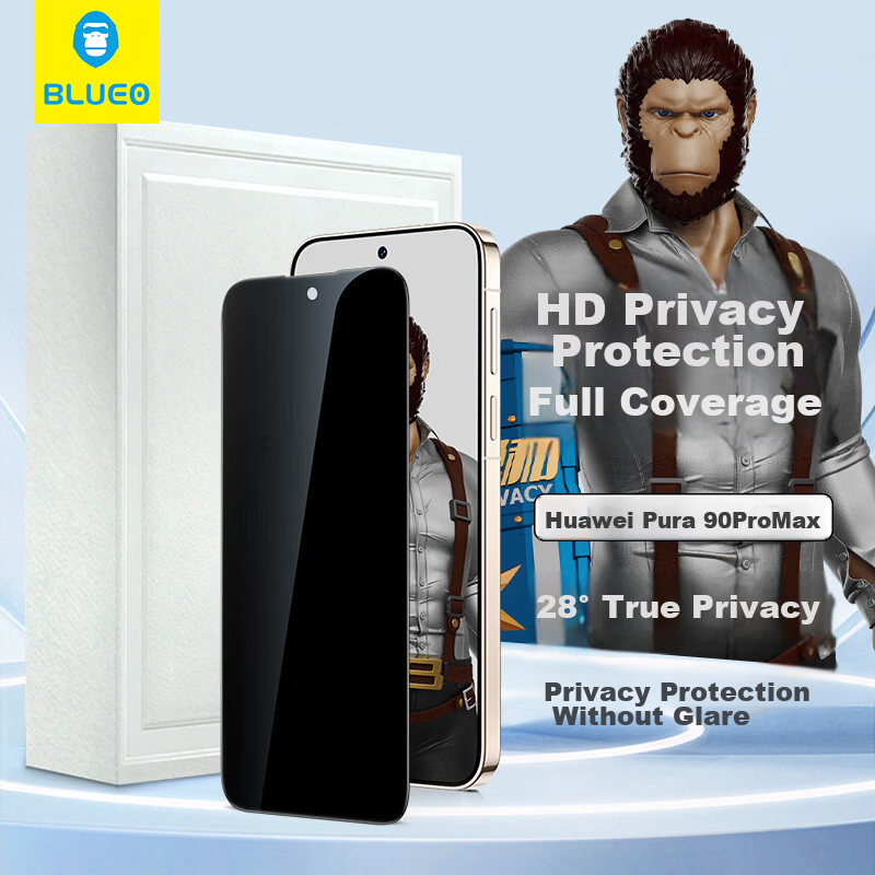 BLUEO [HD 28° True Privacy] Tempered Glass Screen Protector for Huawei Pura90promax, Anti-Peeping, Drop-Resistant, Anti-Fingerprint Phone Screen Protector