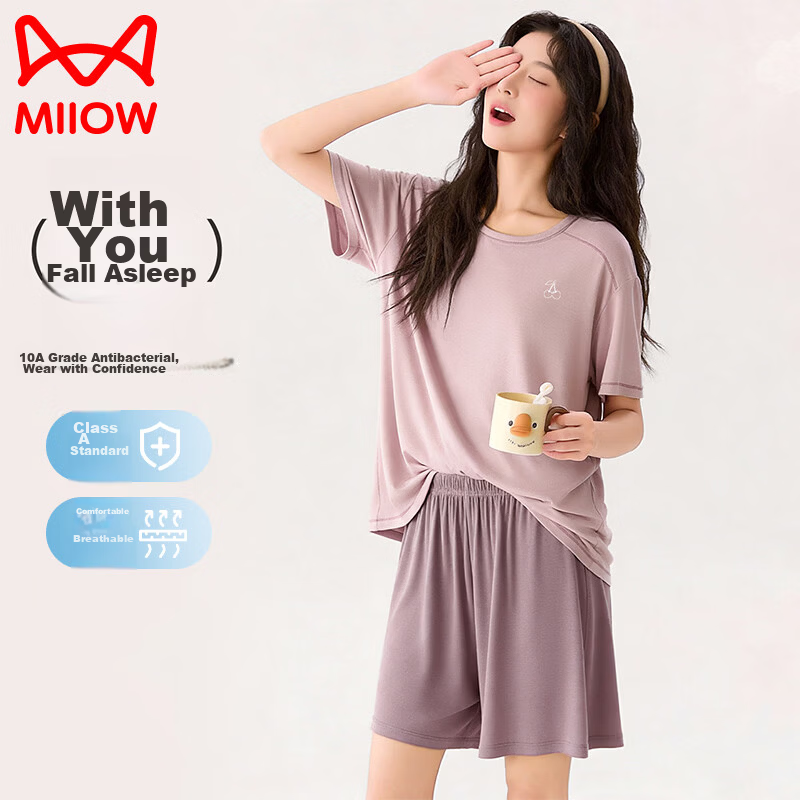 Miiow Girl Summer Short Sleeve and Shorts Pajama Set for Middle and High School Students Teen Girls Air Conditioning Homewear