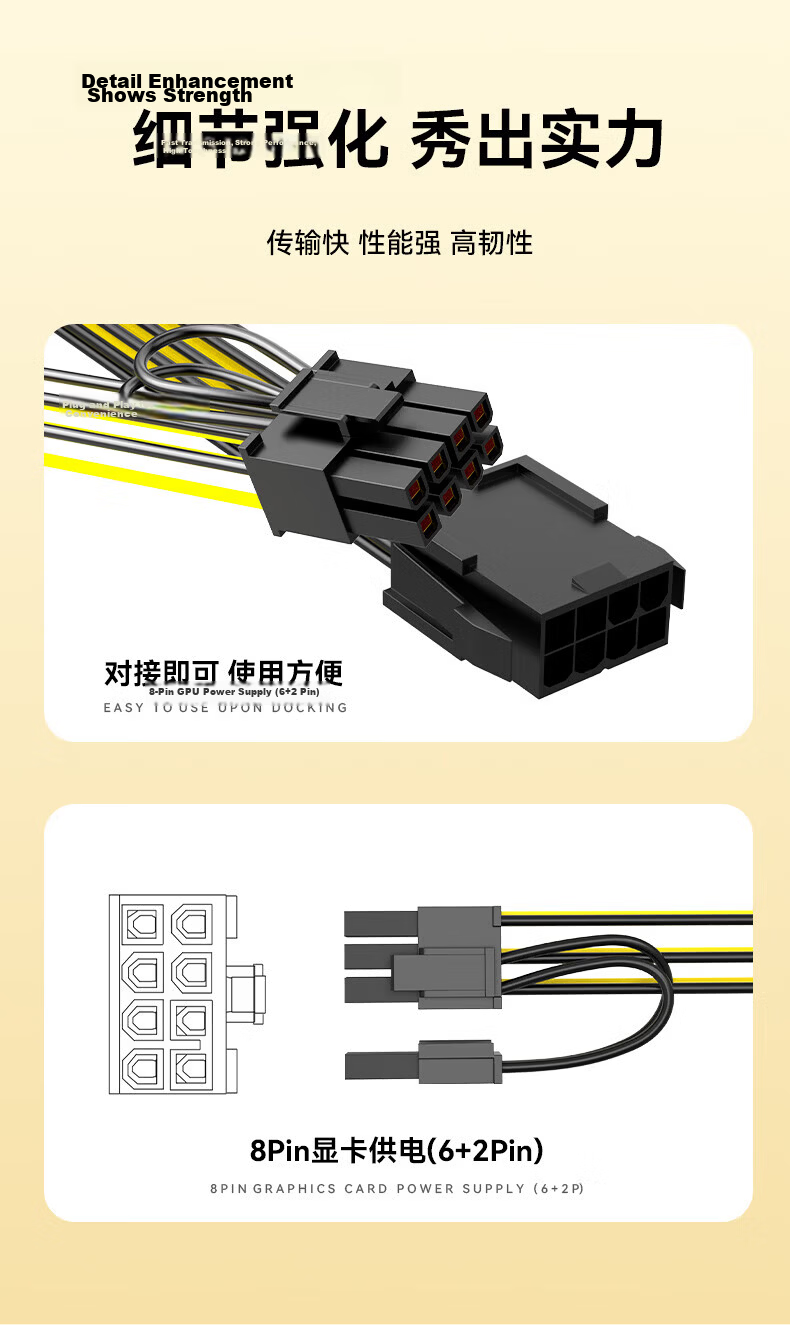 BIAZE Graphics Card Power Cable Desktop PC 8Pin Female to Dual 6+2Pin Male and Dual 8Pin Male Power Module Adapter Cable 8P Reverse Connection Cable 5