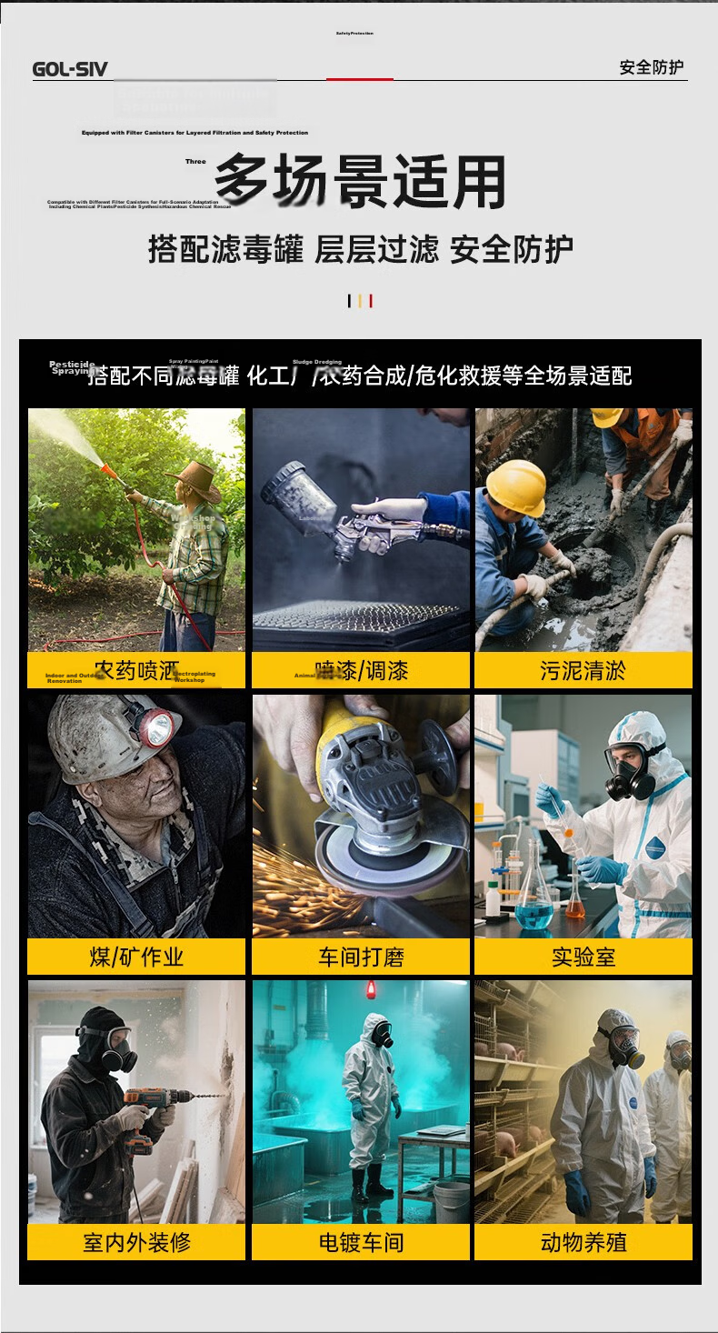 SHENGLI M6800 Full Face Gas Mask for Painting, Filter-Type Chemical Plant Respirator Mask, Class A Protection against Organic Gases/Vapors/Benzene/Toxic Gases Etc., with M6001 Filter Cartridge 12