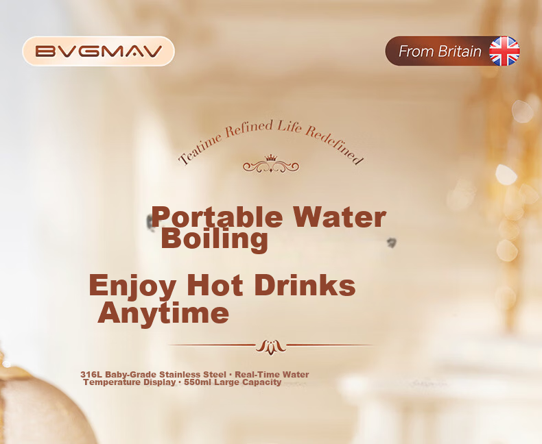 BVGMAV Electric Heated Water Cup Insulated Anti-Scald Travel Electric Kettle 316L Stainless Steel Odorless 1L Large Capacity Constant Temperature Kettle 2