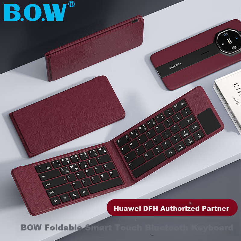 B.O.W Hangshi HB168 [Huawei DFH Brand Authorized] Foldable Silent Bluetooth Rechargeable Keyboard Wireless Portable 64-Key Keyboard for Mobile Phones, Laptops, and Tablets Black