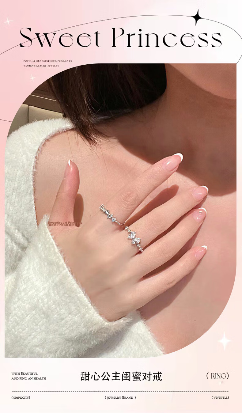 Chow Tai Fook [1000+ Stores] Sweetheart Princess Couple Rings Women's Best Friend Matching Rings Qixi Valentine's Day Gift for Girlfriend 1