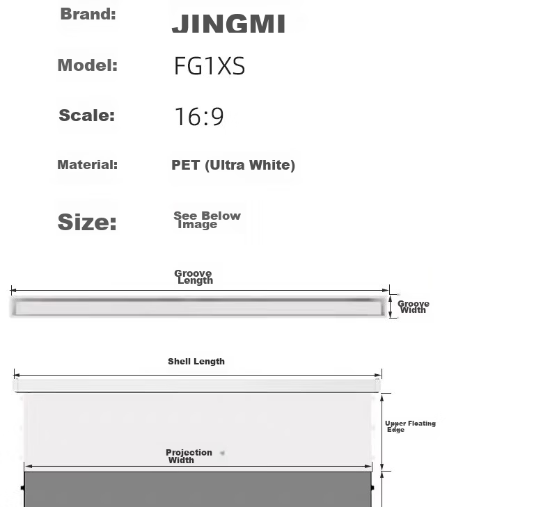 JINGMI 100-inch Smart Photon Screen Hidden Floating Version FG1XS Ultra White Electric Pull Wire Projection Screen Smart Linkage Dual Power Adapter Three-Color Laser Projector 25
