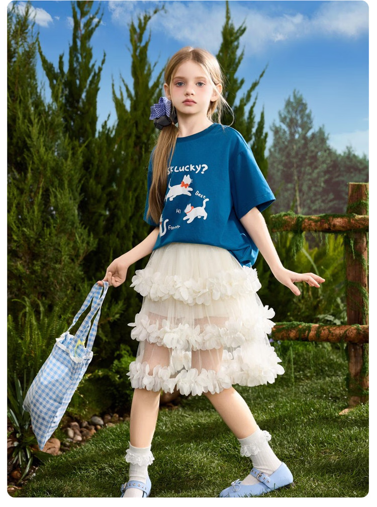 ASK JUNIOR Kids Short Sleeve T-Shirt 2026 Summer Boys and Girls Round Neck Breathable Top Blue 140 19