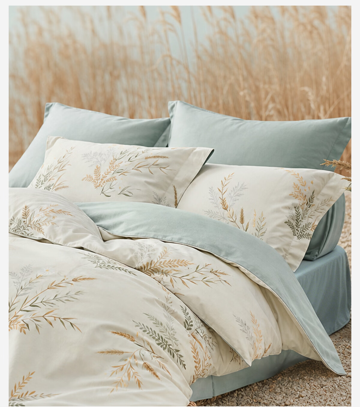 LOVO Luolai Pure Cotton Four-Piece Bedding Set with Twill Bedsheet And Duvet Cover, Double Bed Linen, 220*240cm, Beige 6