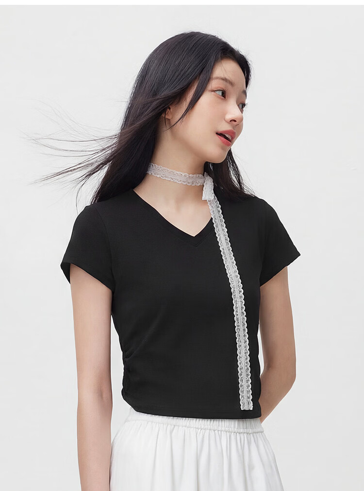 Semir Chen Duling Women's Short Sleeve T-Shirt Summer 2026 Crop Top Round Neck Slim Fit V-Neck Inner Wear 109326100003 31