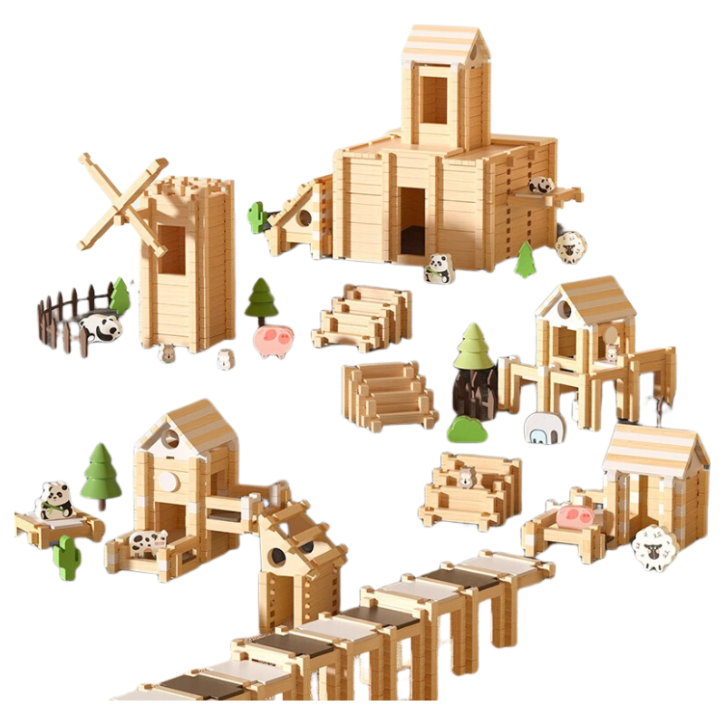 Bluqi Children's Mortise and Tenon Building Blocks Educational Toy 1-3 Years 5 DIY Handmade Building Blocks House Assembly 6 Boys and Girls Birthday Gift