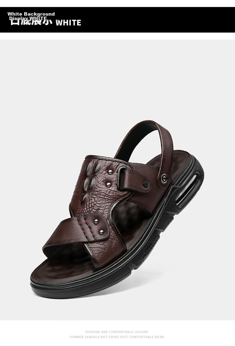 PLAYBOY Men's Leather Summer Sandals Genuine Leather Dual-Purpose Beach Shoes Lightweight Air Cushion Black Size 38 17