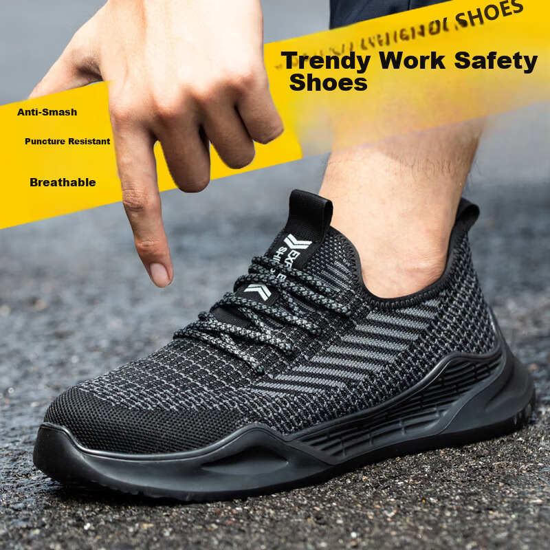 Jiuzhou Wolf Warrior Men's Breathable Protective Work Shoes Anti-Smash Anti-Puncture Kevlar Midsole Steel Toe Rubber-Plastic Sole Breathable Flyknit Mesh Safety Shoes Anti-Smash Anti-Puncture [All-Sea 3