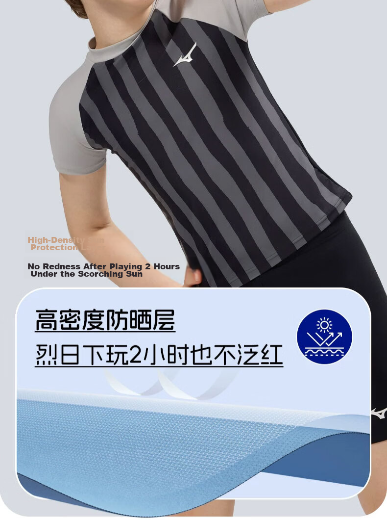 MIZUNO Boys' Quick-Dry Breathable Two-Piece Short-Sleeve Square-Leg Swimsuit Sun Protection Hot Spring Set GC410 Black Gray Size 130 5