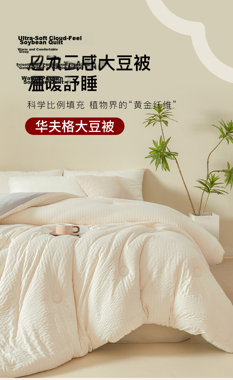 MUJI Workshop 10% Soy Fiber Quilt Autumn Winter Single Double Cotton Core Bedding 200cm*230cm 6 Jin Beige 1