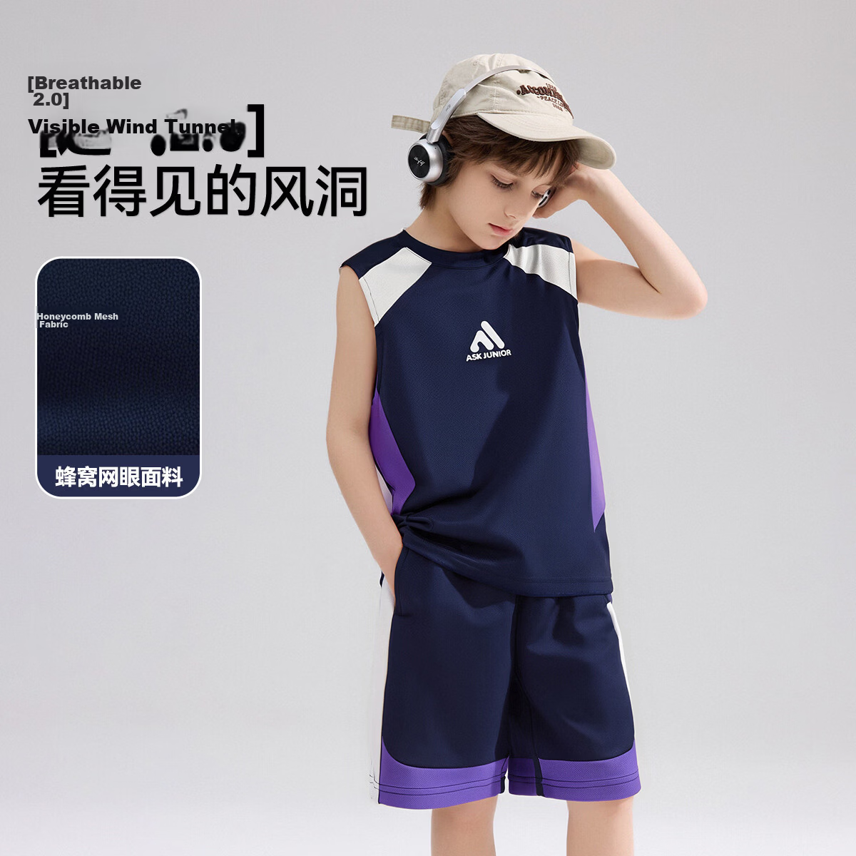 ASK JUNIOR Kids Quick-Dry Set Summer Boys Cooling Anti-Snag Vest T-Shirt Shorts Sports Running Two-Piece Set 5