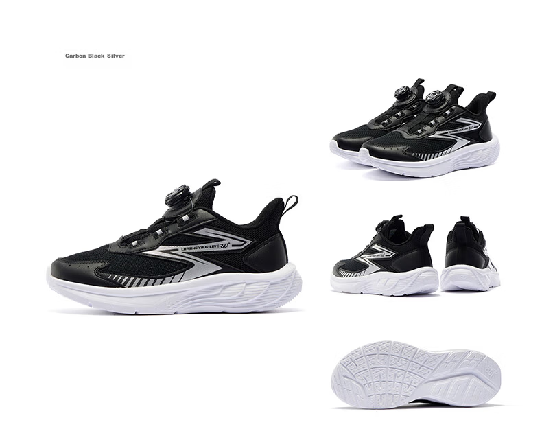 361° Kids Running Shoes Spring 2026 Boys and Girls 3-14 Years Lightweight Soft Elastic Knob Button Sports Shoes Black Size 33 32