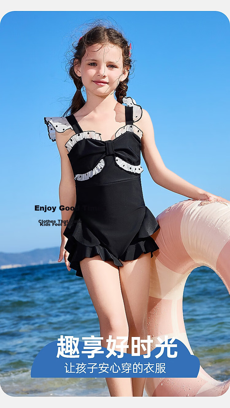 ASK JUNIOR Kids Swimsuit with Swim Cap Summer Girls' One-Piece Polka Dot Swim Dress for Beach Vacation 1