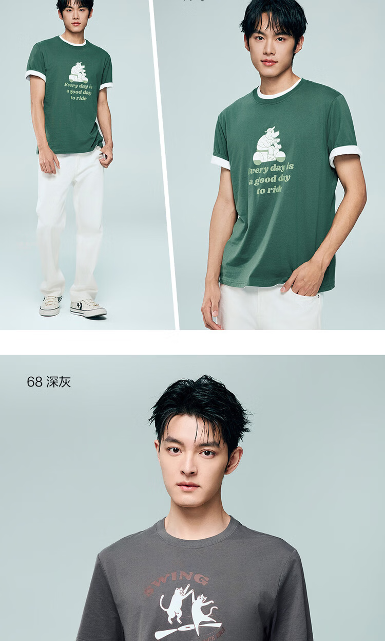 Giordano Men's Summer New Cotton Short Sleeve T-Shirt with Playful Animal Print Crew Neck 13096309 18