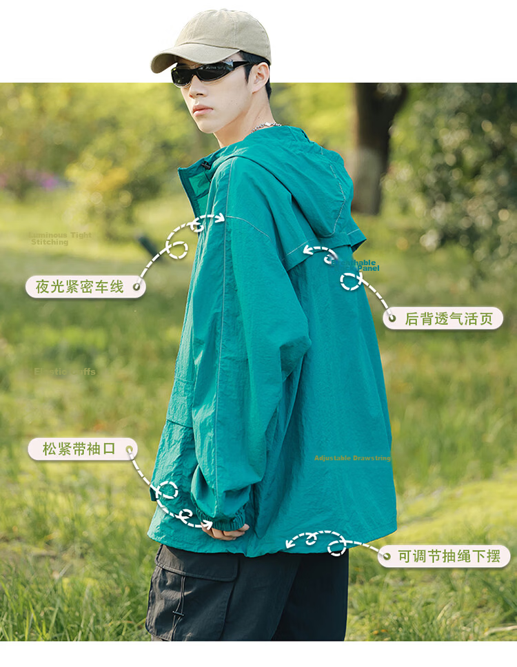 Dingfengbaoluo Outdoor Original Yarn Sun Protection Jacket Summer Cooling Ice Silk Breathable Quick-Dry Sports Casual Coat DLY18 Seafoam Green 2XL 10