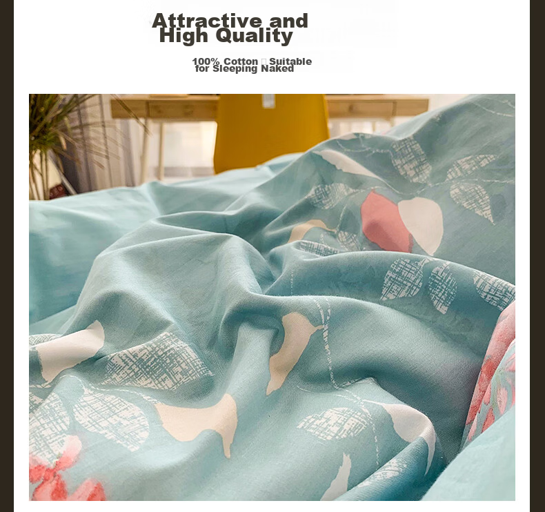Hongdou 100% Cotton Four-Piece Bedding Set 1.5/1.8m Bed Printed Pure Cotton Thickened Duvet Cover Xinjiang Cotton Quilt Cover 200*230cm Qixi Festival 4