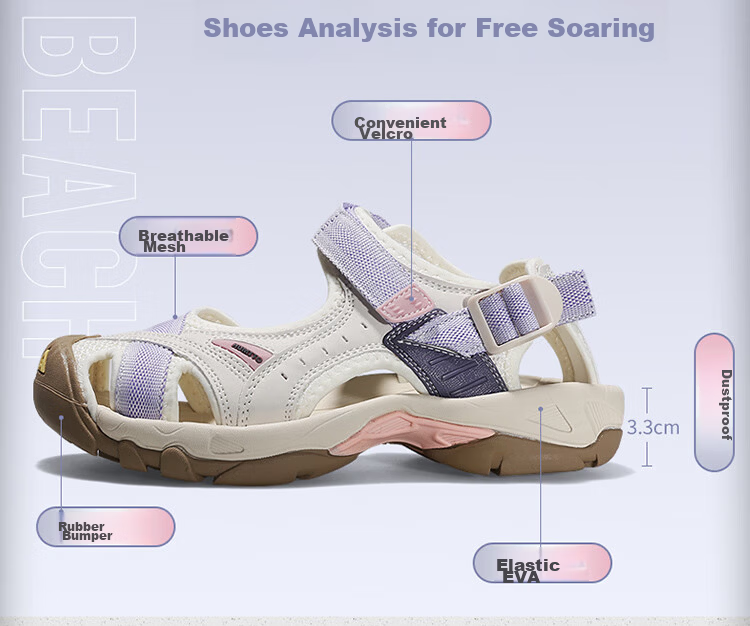 HUMTTO Summer Beach Sandals, Hole Shoes, Outdoor Hiking, Stream Tracing, Closed-Toe Sports Sandals for Women, Beige/dark Green, Size 35 9