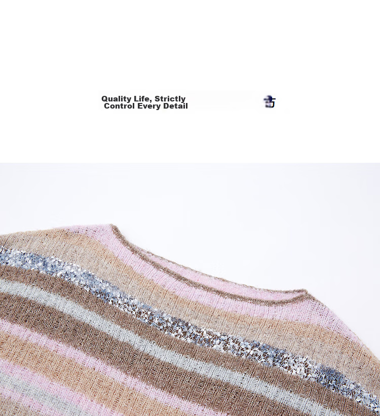Demana Vintage Autumn Flavored Round Neck Striped Colorblock Loose Knit Sweater with Fluffy Wool for Women 13
