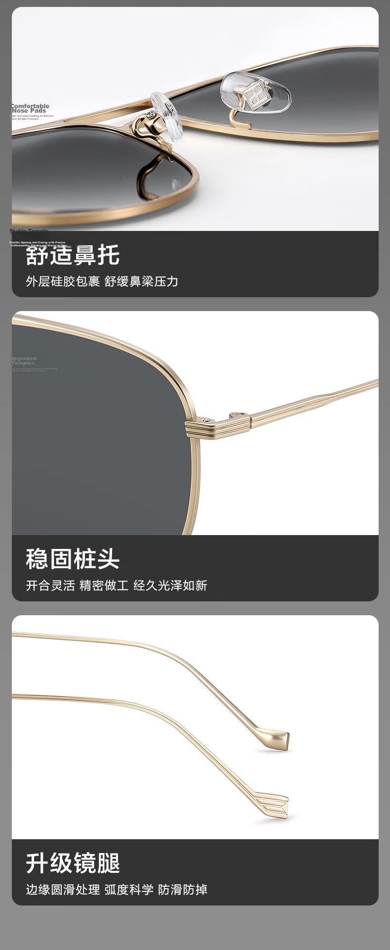 Pulais Pilot Sunglasses Pure Titanium Ultra-Light HD Polarized Men's Driving Fashion Sunglasses Black Frame Gray Lens 12