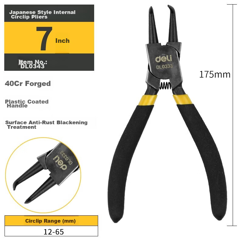 Deli Tools 7-inch Internal Circlip Pliers DL0343