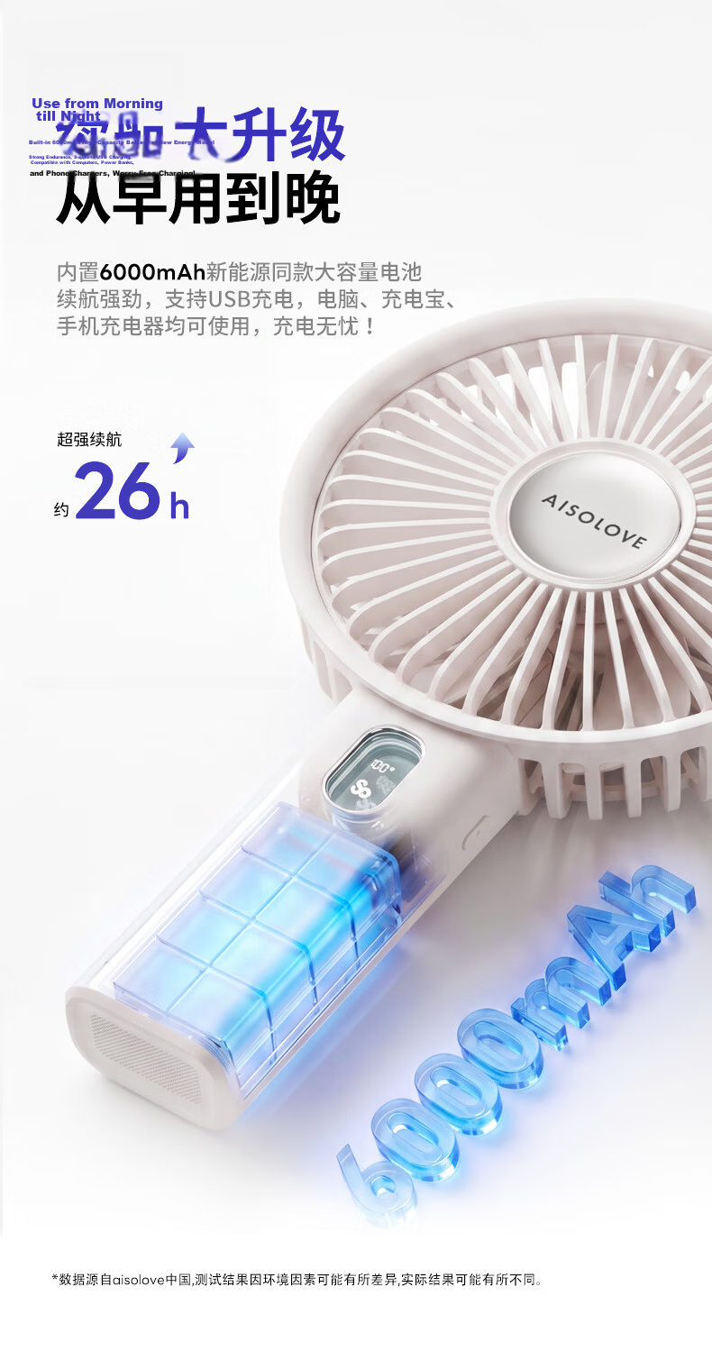 SOLOVE F23PRO Handheld Fan Foldable Portable Silent Long Battery Life Small USB Desktop Fan Personal Outdoor Cooling Blue 10