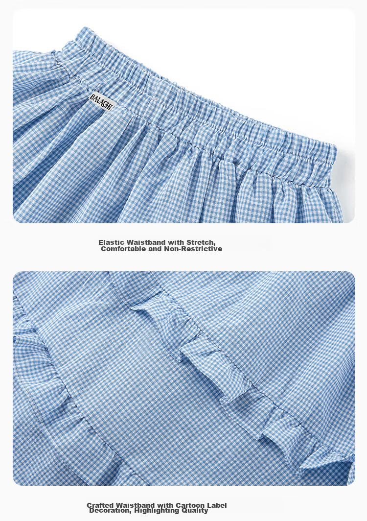 Balachi Girls Spring Summer Vacation Style Plaid Skirt Outdoor Casual Cake Skirt Pastoral Long Skirt 130 Blue 8