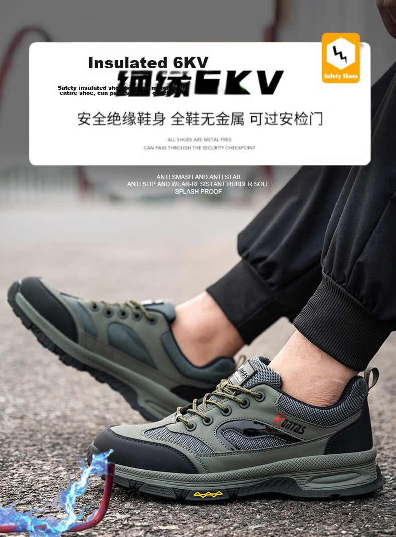 SONTAS Men's Summer Breathable Safety Shoes Anti-Smash Anti-Puncture Steel Toe Lightweight Soft Work Insulated Comfortable Water-Repellent Gray Full Leather - Anti-Smash Anti-Puncture Size 41 9
