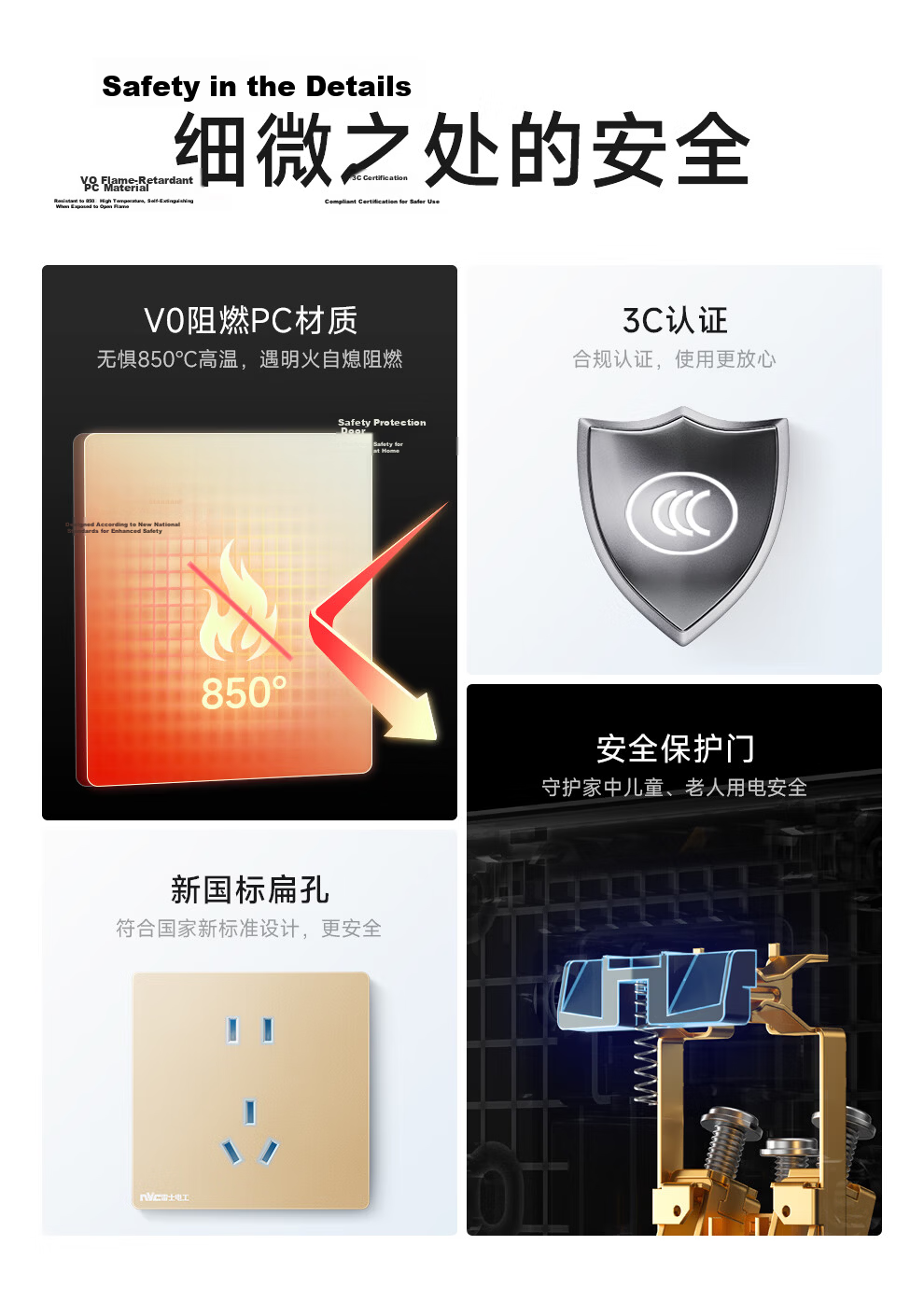 NVCleishidiangong Switch Socket, Three-Gang Single-Control 86-Type Concealed Wall Switch Panel, N25 Champagne Gold 19