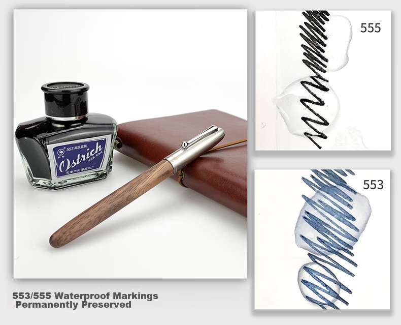 Ostrich Pure Black Quick-Dry Ink for Fountain Pens Compatible with Parker, Lamy, Pilot, Hero, Picasso 60ml 555 Black Carbon Ink 7