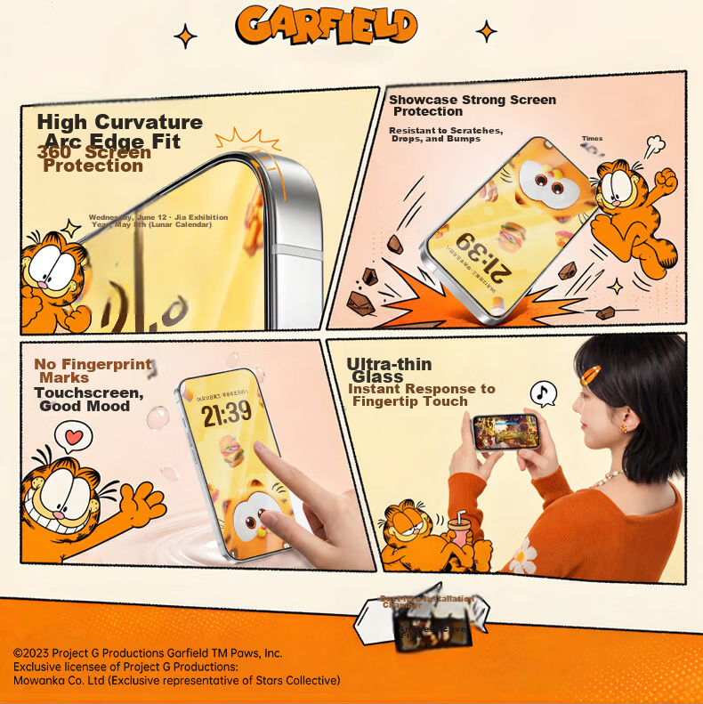 Smorss [2-Pack Garfield Anti-Glare Screen Protector] for iPhone 17 Pro Tempered Glass Film, Apple 17 Pro HD Anti-Fingerprint Garfield Screen Protector 6