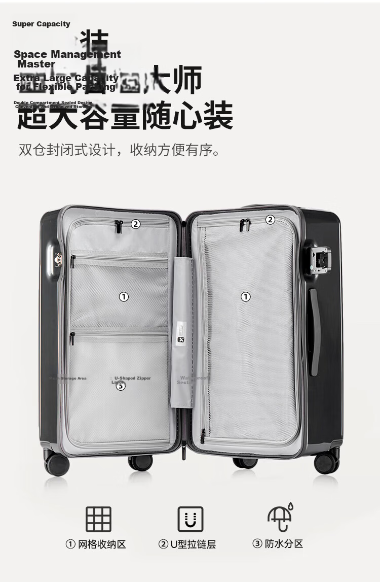 Jingsu Luggage Turnk Trolley Large Capacity Travel Suitcase Student Password Lock Matte White 24 Inch 3