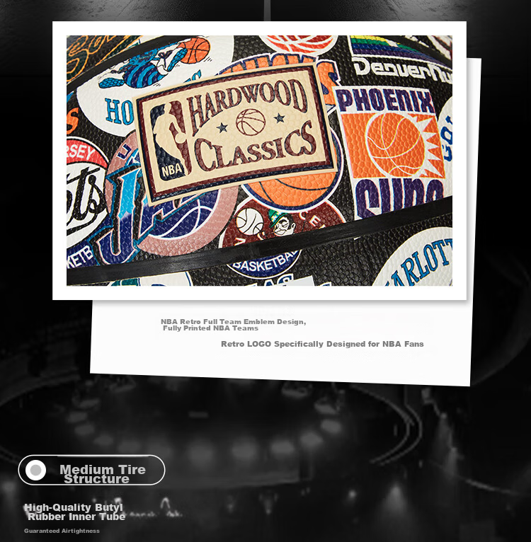 Wilson NBA Retro Full Team Logo High Performance Leather Basketball, Indoor And Outdoor Use, Adult Size 7, Gift Idea 5