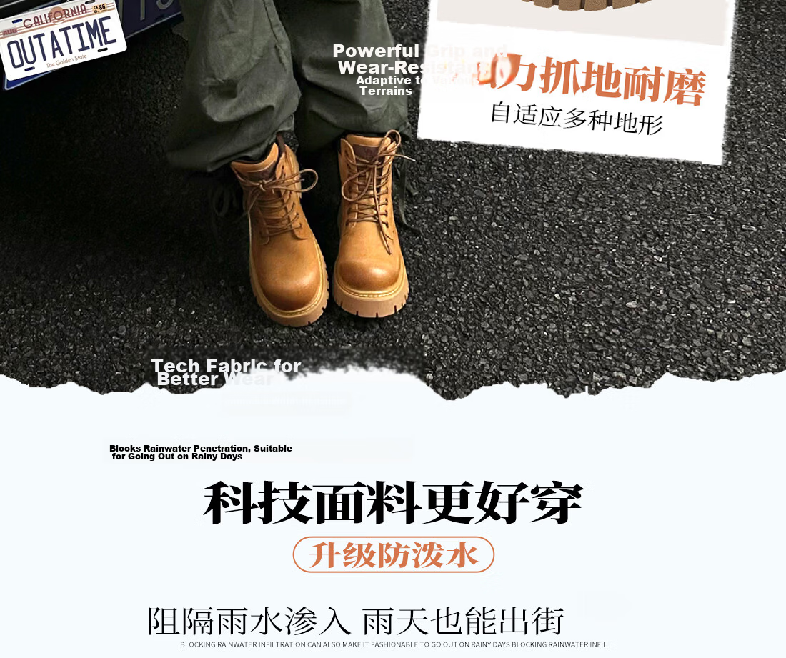 CAMEL [Shanyue] Women's Work Boots, Trendy Thick-Soled Martin Boots, L25W076018A, Khaki (Suede), Size 36 33