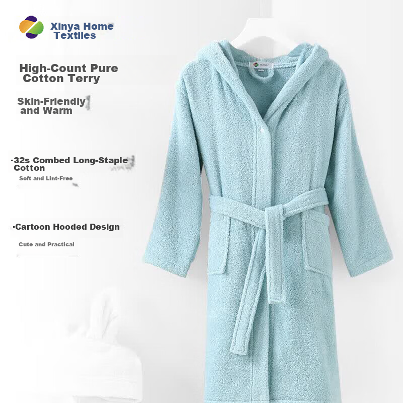 Xinya Pure Cotton Hooded Children's Bathrobe Cartoon Kids Pajamas Bathrobe Swimming Home Robe Boys XL