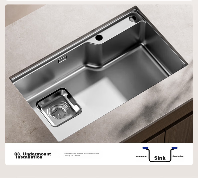 JOMOO Stainless Steel Brushed Large Capacity Kitchen Sink Single Basin Faucet Set 68*45 02390 27
