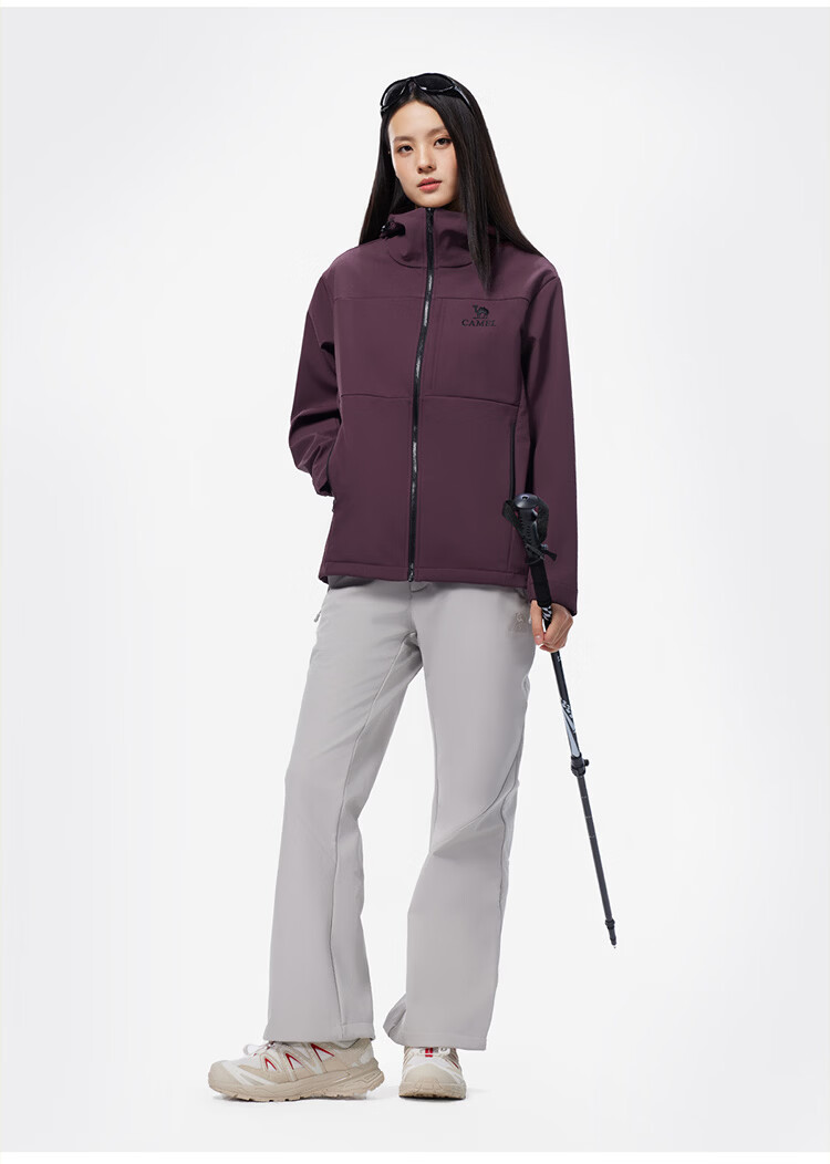 CAMEL Outdoor Softshell Jacket Women Fleece Lined Warm Anti-Static Windproof Waterproof Hooded Coat Men XL 31