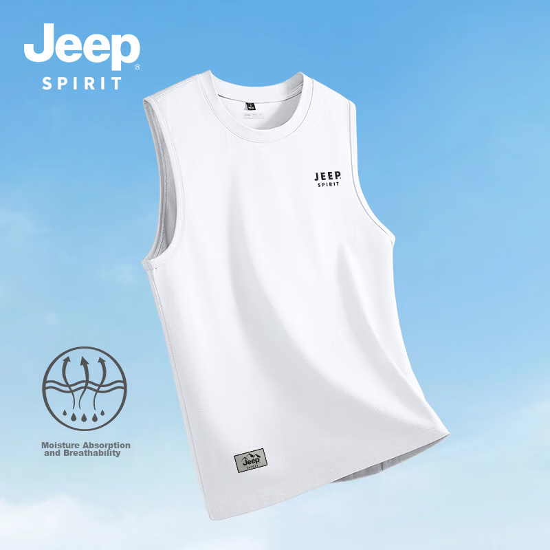 JEEP SPIRIT Men's Pure Cotton Vest Summer Lightweight Casual Versatile Outerwear Sleeveless Skin-friendly Breathable Heavyweight Crew Neck Tank Top 14