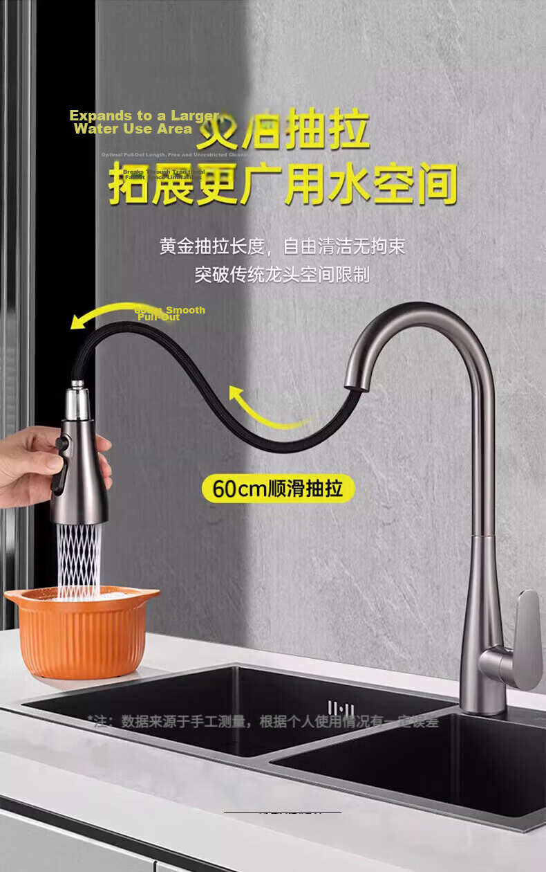 Rosecret [Seiko] All-Copper Kitchen Faucet with Hot and Cold Dual Temperature, Three-Function Pull-Out Spray Sink Faucet 4