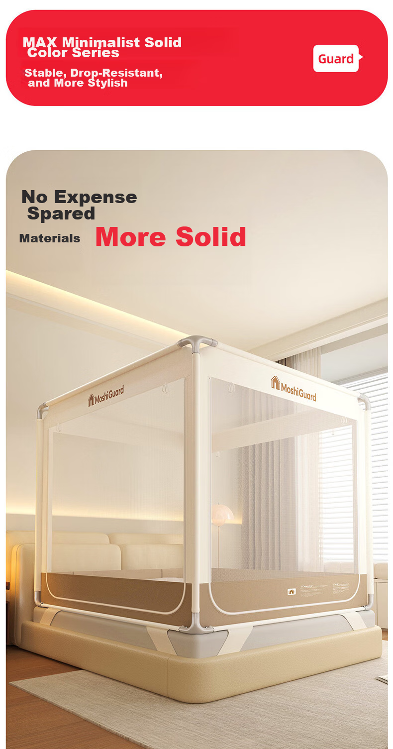 XIHAN Class A Home Baby Anti-Fall Playpen Mosquito Net with Three Doors 1.5*2m Bed [Snap Buckle Frame with Fan Rod] 4