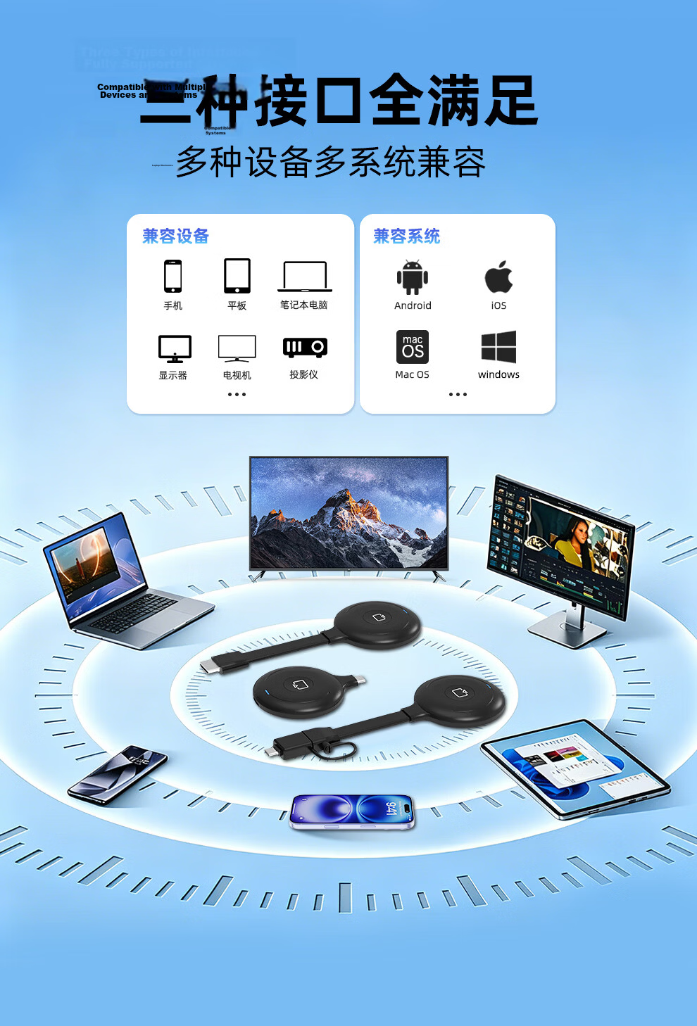 BOEGAM Wireless Screen Mirroring Device Audio Video Capture Card Conference Office Teaching Home Live Streaming Screen Sharing Phone Computer All-in-One Projector TV Display BG-5S Type-C 4