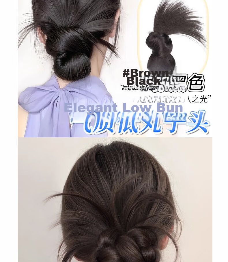 Jiaoxuefei Low Bun Feather Ball Wig Natural Black Flower Bud Hair Ring Realistic Hair Updo Wig Bun 5